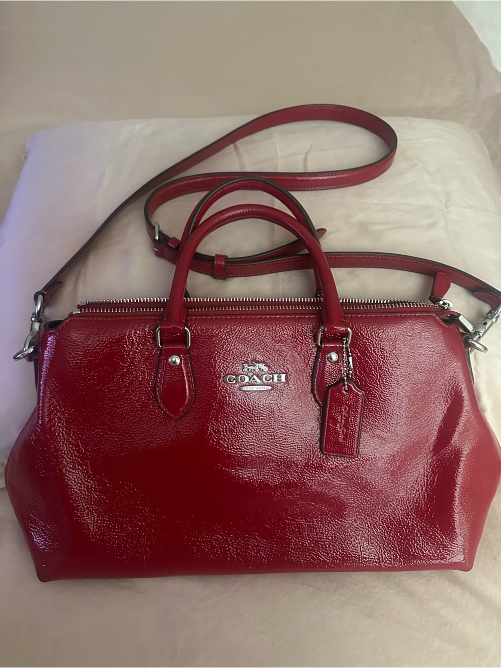 Coach Red Patent Leather Crossbody Satchel